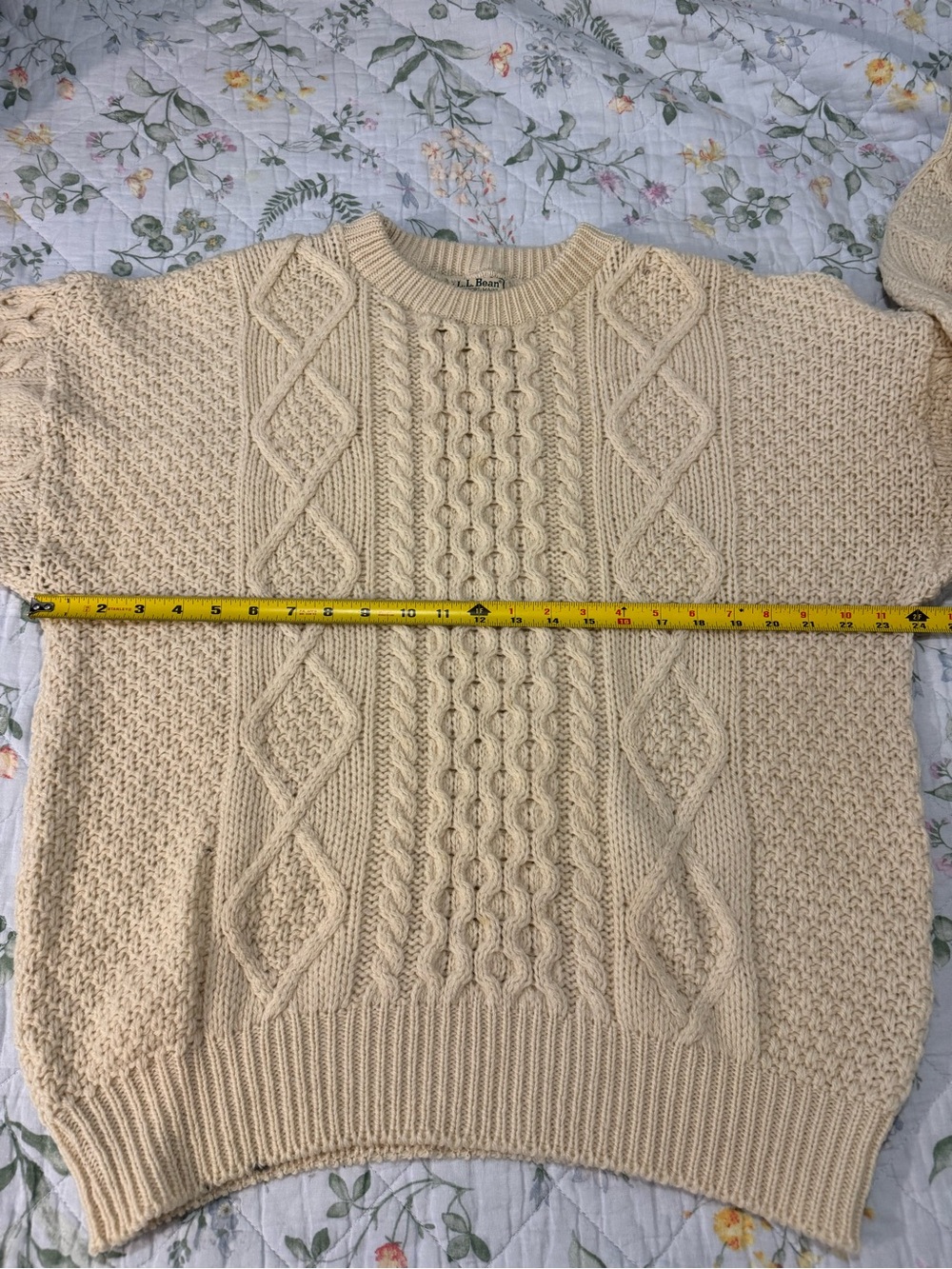 Vintage L.L. Bean Fisherman Cream 100% Wool Chunky Knit Sweater Oversized XL - Picture 7 of 7